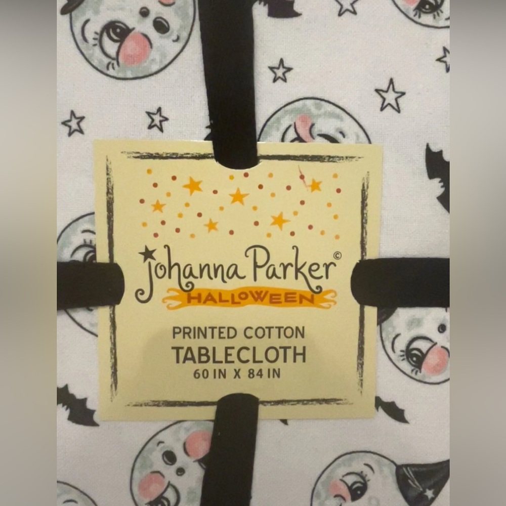 johanna Parker Halloween Smiling Moon Bat Stars Cotton Tablecloth 60" x 84”